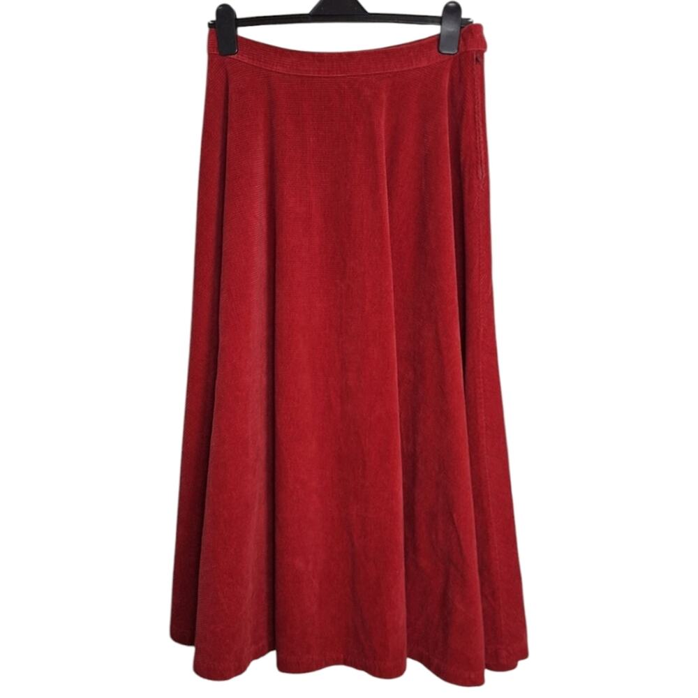 Vintage Handmade Red Corduroy Circle Skirt 50s Style Heavy Zipper & Button Waist